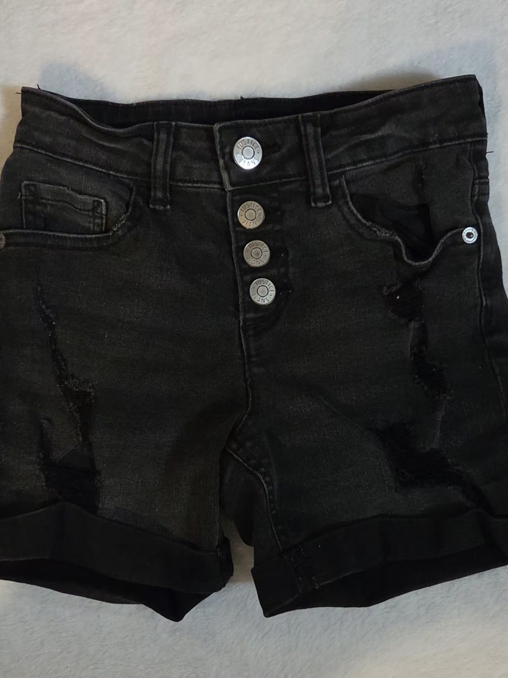 Justice Black High-Rise Distressed Jean Shorts